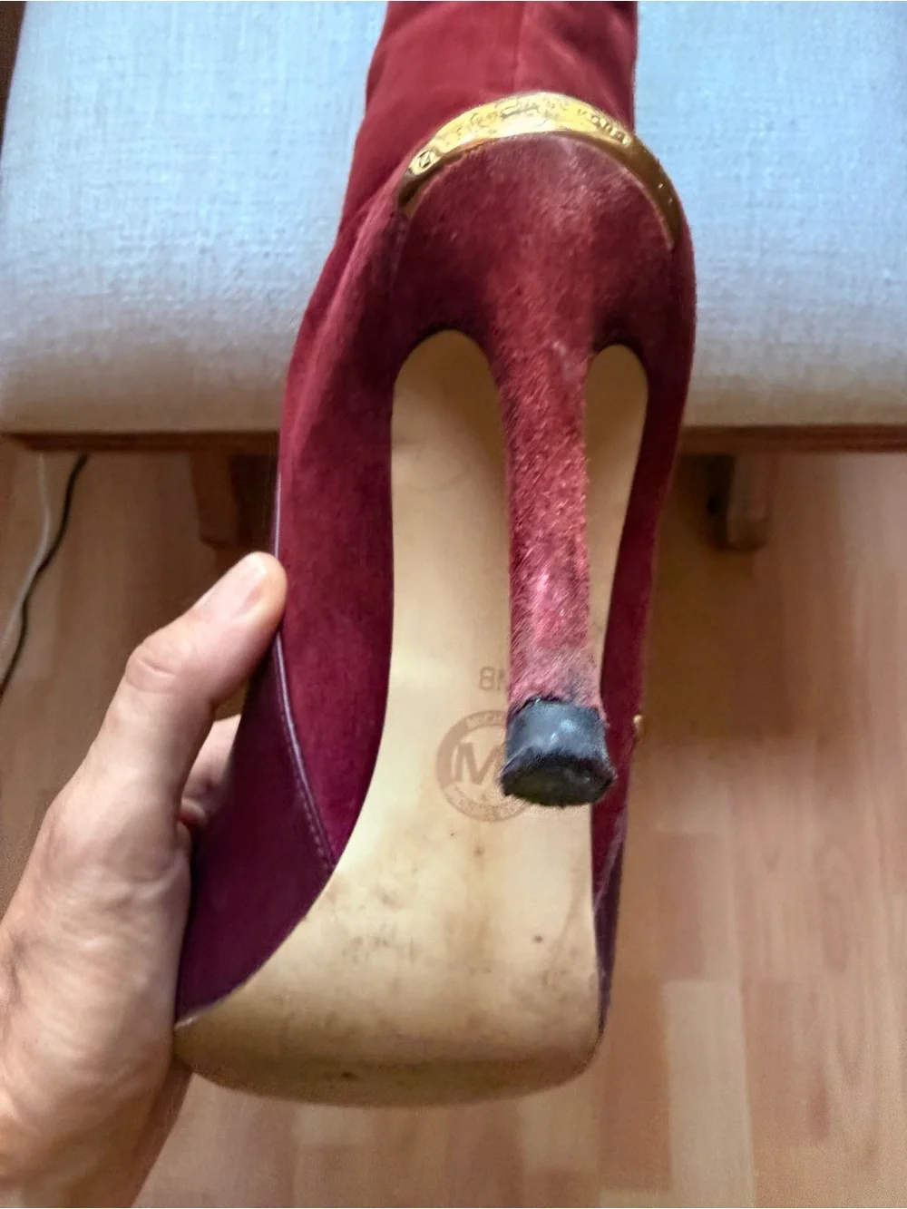Michael Kors Wine Leather & Suede Knee-High Stiletto Boot